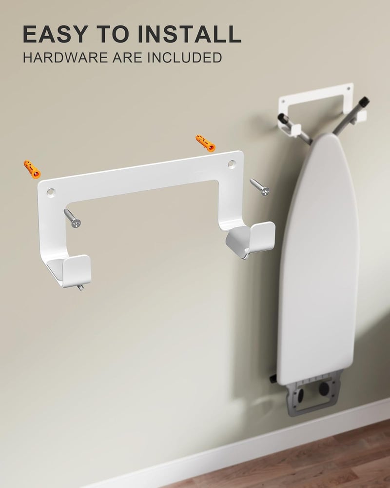 MUSVOH Ironing Board Holder Wall Mount Stainless Steel, Y T Leg Ironing Board Hanger Wall Mount for Laundry Room, Iron Board Hooks for Wall Heavy Duty, White - Image 5